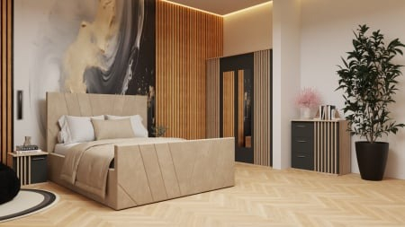 Dormitor Supreme Cu Pat Denis Tapitat Bej [1]