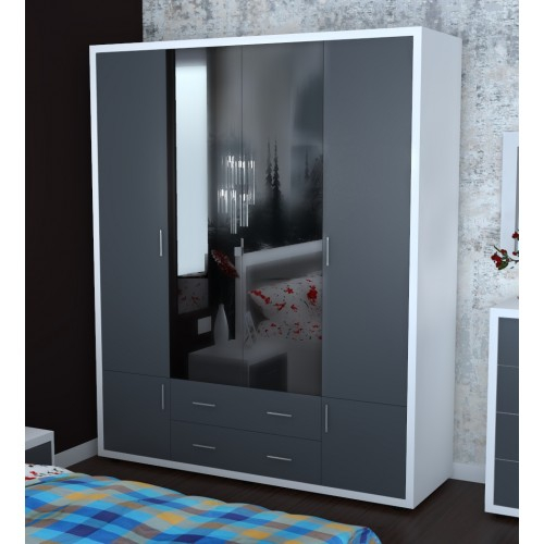 Dormitor Torino cu pat 160x200 cm Alb / Gri [6]