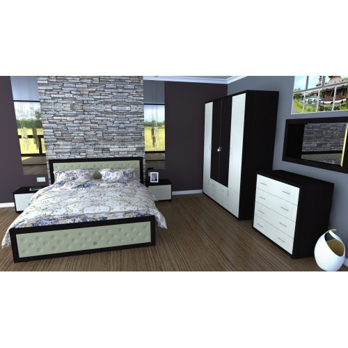 Dormitor Torino cu pat cu somiera metalica rabatabila pentru saltea 160x200 cm, Wenge / Brad [14]