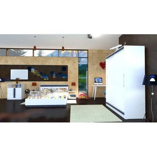 Dormitor Verona Alb/Gri cu pat 140x200 cm [11]