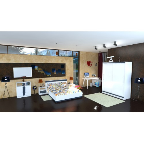 Dormitor Verona Alb/Gri cu pat 140x200 cm [1]
