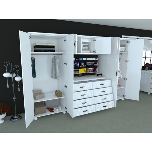 Dulap Dynasty Dormitor Alb 7 usi si 8 sertare cu spatiu pentru televizor [9]