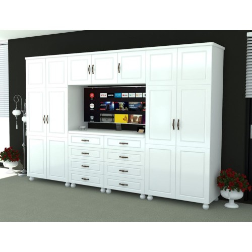 Dulap Dynasty Dormitor Alb 7 usi si 8 sertare cu spatiu pentru televizor [8]