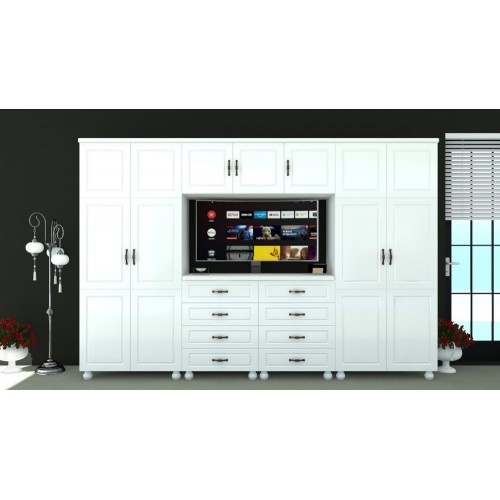 Dulap Dynasty Dormitor Alb 7 usi si 8 sertare cu spatiu pentru televizor [1]