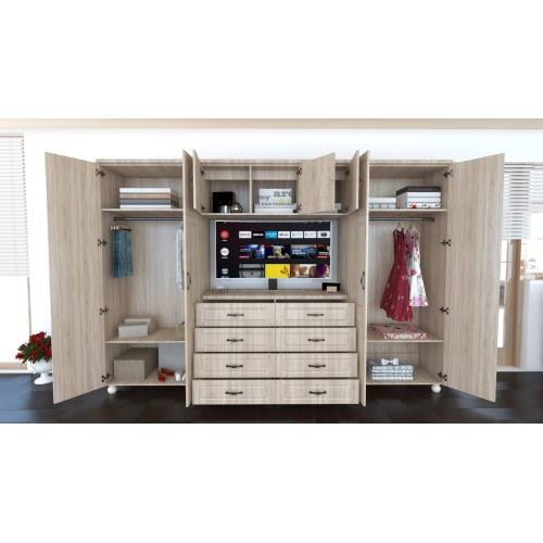 Dulap Dynasty Dormitor Sonoma 7 usi si 8 sertare cu spatiu pentru televizor [10]