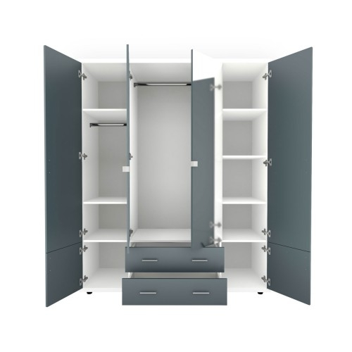 Dulap Torino cu oglinzi, 165 x 54 x 202 cm, Alb / Gri [2]