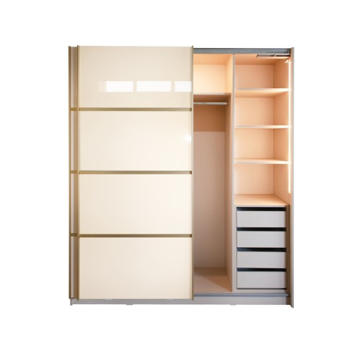 Gold Dulap 1800 Crem cu usi MDF Lucios + 1 Comoda [11]