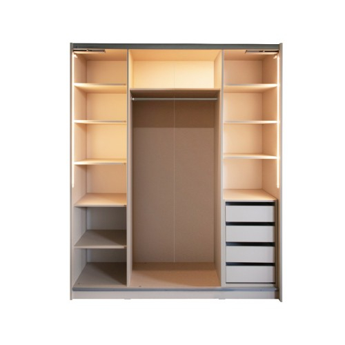 Gold Dulap 1800 Crem cu usi MDF Lucios + 1 Comoda [3]