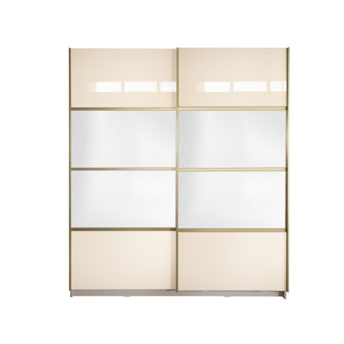 Gold Dulap 1800 Crem cu usi MDF Lucios si Oglinda + 1 Comoda [14]