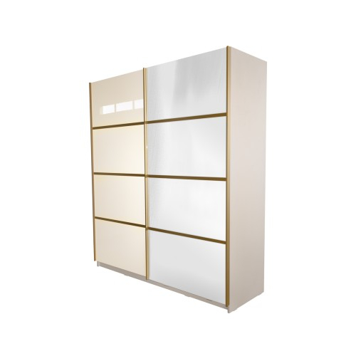 Gold Dulap 1800 Crem cu usi MDF Lucios si Oglinda + 1 Comoda [16]