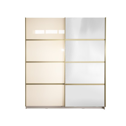 Gold Dulap 1800 Crem cu usi MDF Lucios si Oglinda + 2 Comode [1]