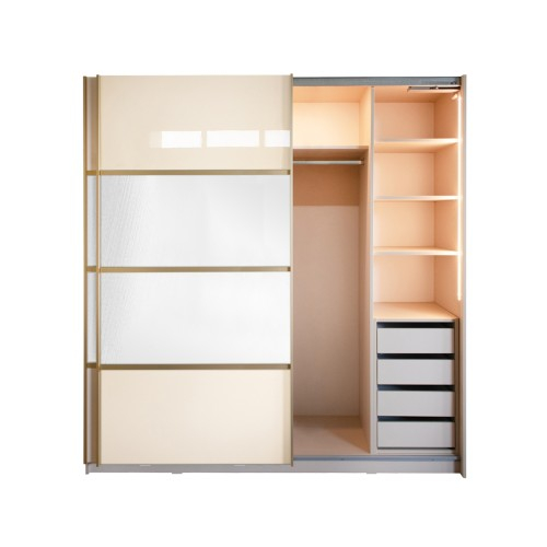 Gold Dulap 2000 Crem cu usi MDF Lucios si Oglinda + 1 Comoda [12]