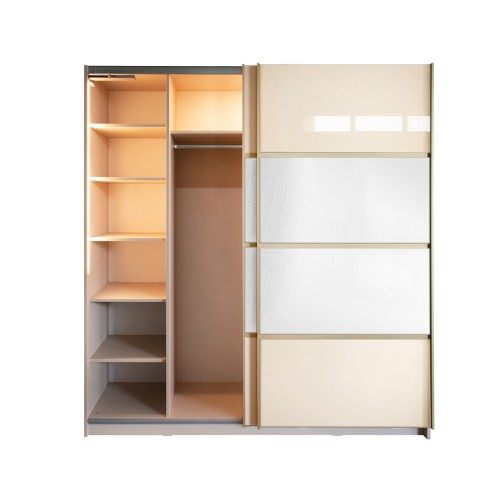 Gold Dulap 2000 Crem cu usi MDF Lucios si Oglinda + 1 Comoda [10]