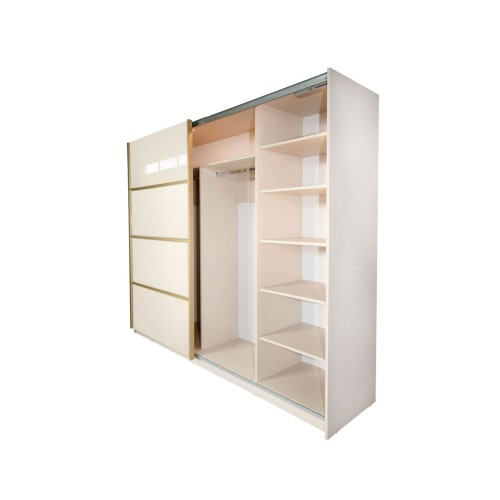 Gold Dulap 2500 Crem cu usi MDF Lucios + 1 Comoda [10]