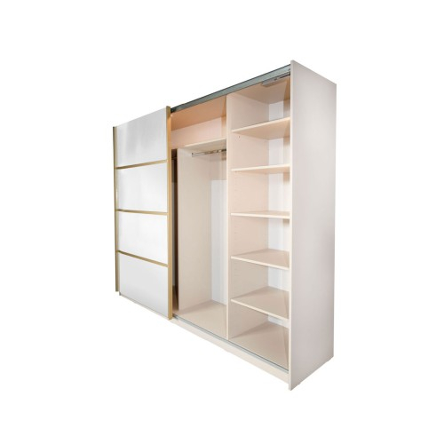 Gold Dulap 2500 Crem cu usi MDF Lucios si Oglinda + 1 Comoda [12]