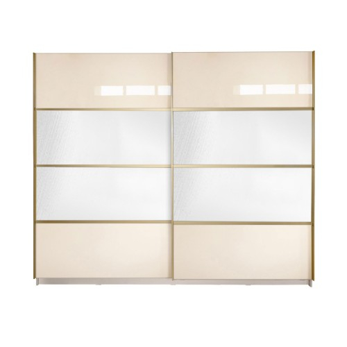 Gold Dulap 2500 Crem cu usi MDF Lucios si Oglinda + 1 Comoda [14]