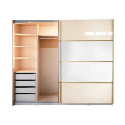 Gold Dulap 2500 Crem cu usi MDF Lucios si Oglinda + 1 Comoda [2]