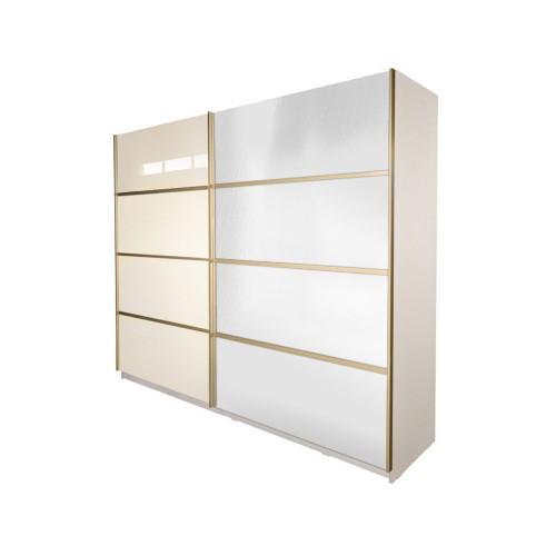 Gold Dulap 2500 Crem cu usi MDF Lucios si Oglinda + 1 Comoda [15]