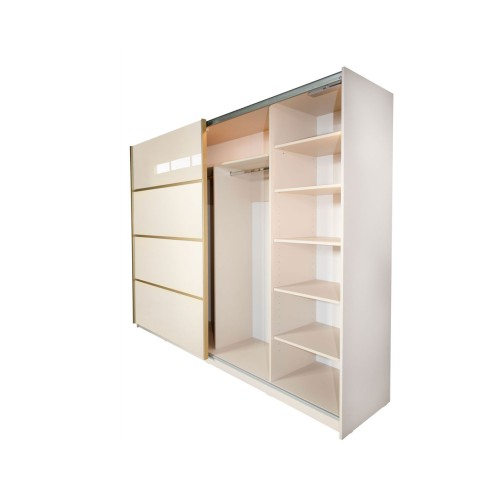 Gold Dulap 2800 Crem cu usi MDF Lucios + 1 Comoda [9]