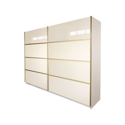 Gold Dulap 2800 Crem cu usi MDF Lucios + 2 Comode [9]