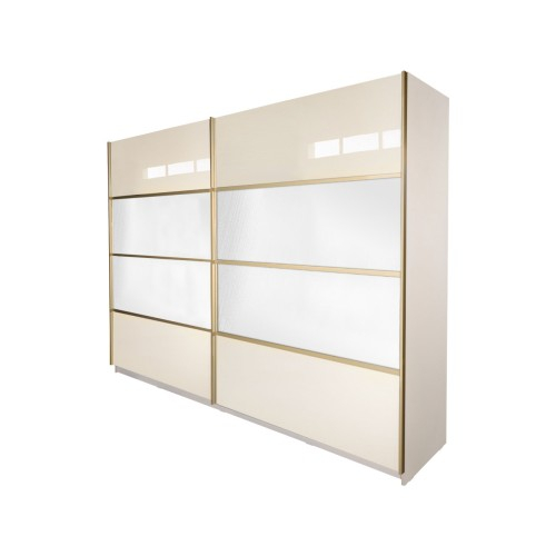 Gold Dulap 2800 Crem cu usi MDF Lucios si Oglinda + 1 Comoda [13]