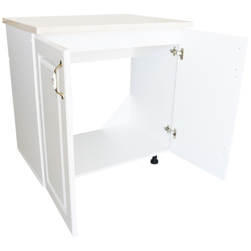 Masca pentru chiuveta cu 2 usi 80 cm Zebra, alb/MDF Alb Lucios, cu blat Travertin, 80 x 85 x 60 cm [2]