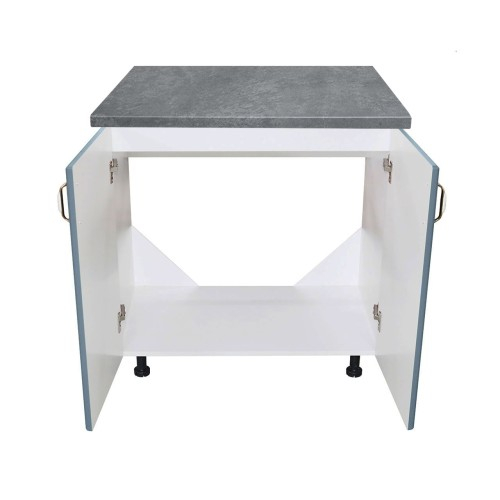 Masca pentru chiuveta cu 2 usi 80 cm Zebra, Alb/MDF Albastru cu blat Beton, 80 x 85 x 60 cm [2]