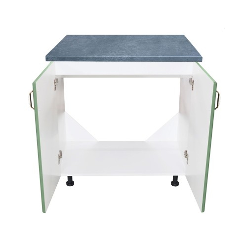 Masca pentru chiuveta cu 2 usi 80 cm Zebra, Alb/MDF Verde cu blat Beton, 80 x 85 x 60 cm [3]