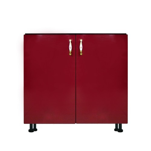 Masca pentru chiuveta cu 2 usi Zebra, Wenge/MDF Rosu, fara blat, 80 x 82 x 50 cm [2]