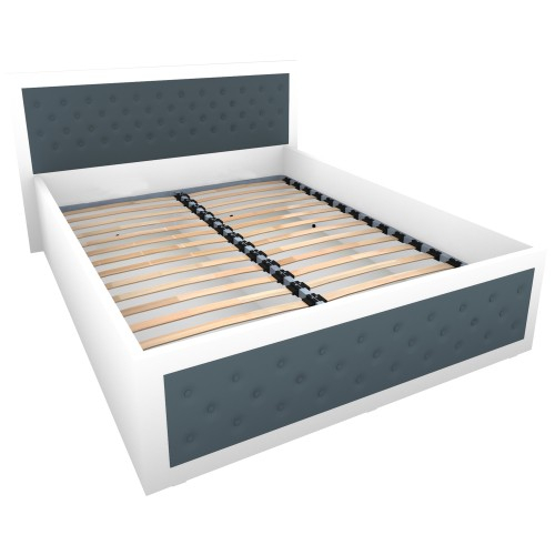 Pat Torino 140x200 cm cu somiera metalica rabatabila si lada, Alb / Piele ecologica gri [1]