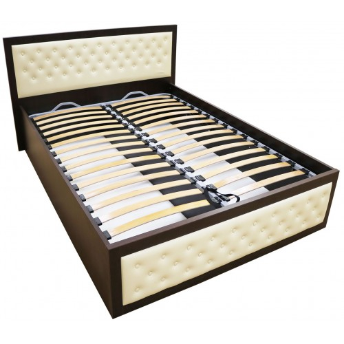 Pat Torino 140x200 cm cu somiera metalica rabatabila si lada, Wenge / Piele ecologica bej [1]