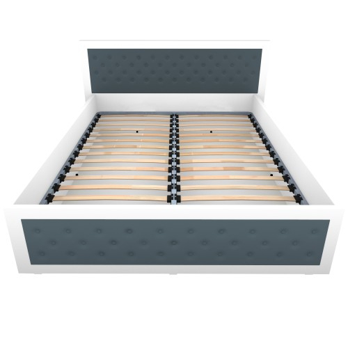 Pat Torino 160x200 cm cu somiera metalica rabatabila si lada, Alb / Piele ecologica Gri [3]