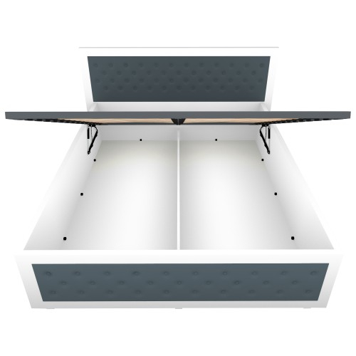 Pat Torino 160x200 cm cu somiera metalica rabatabila si lada, Alb / Piele ecologica Gri [2]