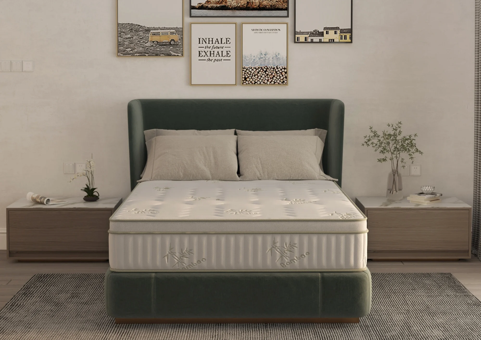 Saltea cu memorie si arcuri Bambus Super Confort Pocket Multilayer, inaltime 25 cm, husa matlasata, sistem 3D, manere, fermitate medie [2]