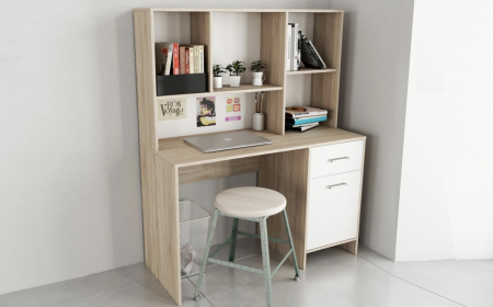 Mobilier Birou - Birou cu Etajera Kid Alb&Sonoma