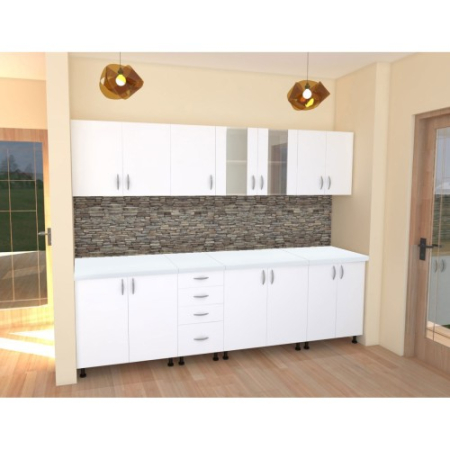 Mobilier Bucatarie - Bucatarie Alfa 2.6 metri PAL alb cu blat Alb