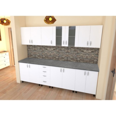 Bucatarie Alfa 2.6 metri PAL alb cu blat Beton [2]