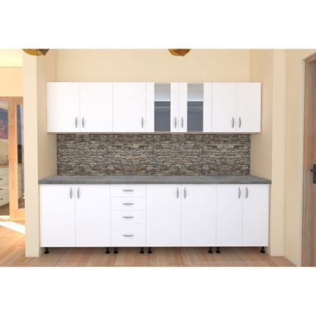 Bucatarie Alfa 2.6 metri PAL alb cu blat Beton [1]