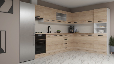 Mobilier Bucatarie - Bucatarie Kora Colt Sonoma&Alb