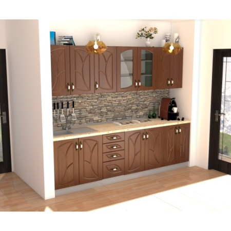 Bucatarii Set - Bucatarie Zebra 2.6m MDF Cedru - frezare frunza