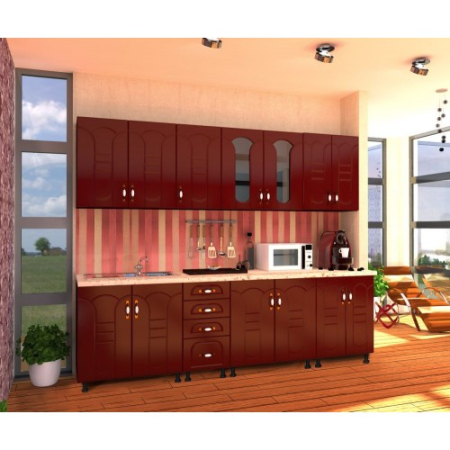 Mobilier Bucatarie - Bucatarie Zebra 2.6m MDF Rosu - frezare tulip