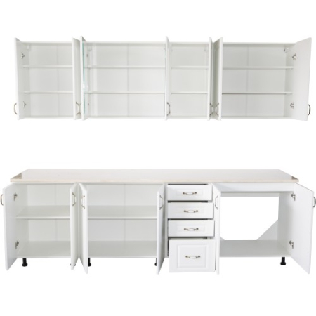 Bucatarie Zebra 260 cm din MDF Alb Lucios cu blat termoizolant imitatie Alb / Bej [3]