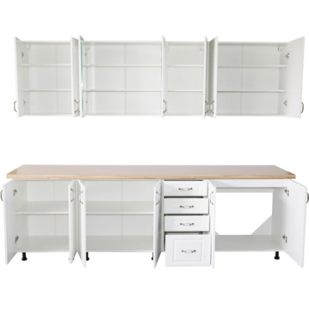 Bucatarie Zebra 260 cm din MDF Alb Lucios cu blat termoizolant imitatie crem [3]