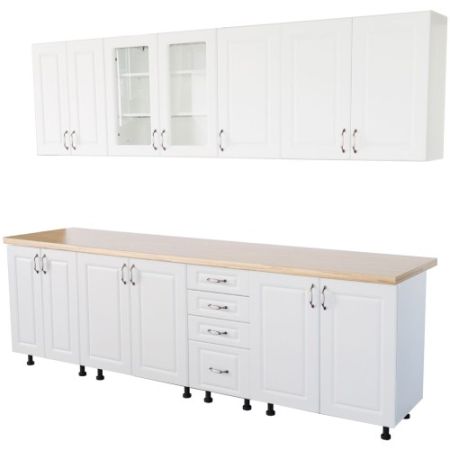 Bucatarie Zebra 260 cm din MDF Alb Lucios cu blat termoizolant imitatie crem [2]