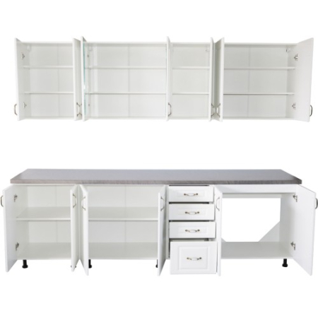 Bucatarie Zebra 260 cm din MDF Alb Lucios cu blat termoizolant imitatie gri [3]