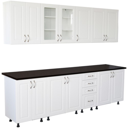 Bucatarii Set - Bucatarie Zebra 260 cm din MDF Alb Lucios cu blat termoizolant negru