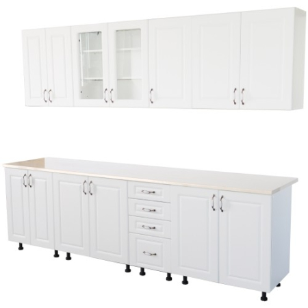 Bucatarie Zebra 260 cm din MDF Alb Mat cu blat termoizolant imitatie Alb / Bej [2]