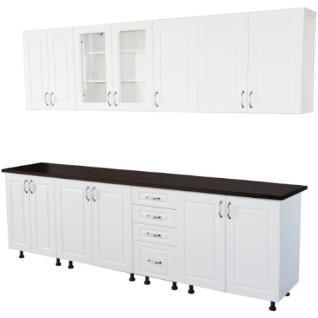 Bucatarie Zebra 260 cm din MDF Alb Mat cu blat termoizolant negru [2]