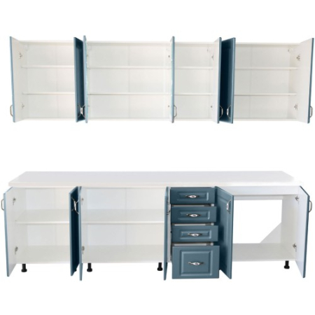 Bucatarie Zebra 260 cm din MDF Albastru cu blat termoizolant alb [3]