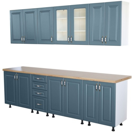 Bucatarie Zebra 260 cm din MDF Albastru cu blat termoizolant artar [2]